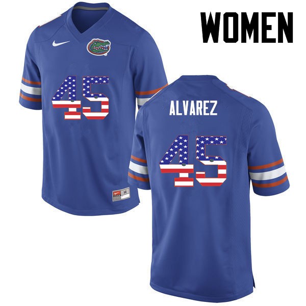 Florida Gators Women #45 Carlos Alvarez College Football USA Flag Fashion Blue